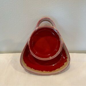 LTD Commodities Stoneware Drip Glaze Red Soup Cracker Bowl Chip Dip Dish